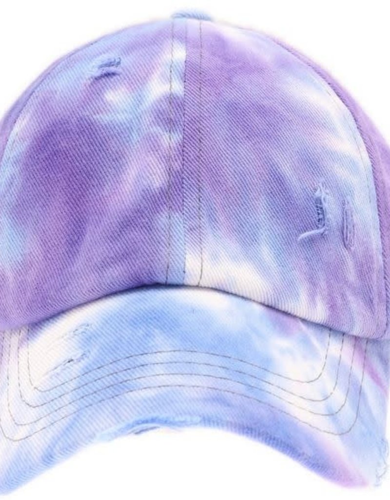 C.C BEANIES TIE DYE CRISS CROSS HI PONY BALL CAP- PURPLE
