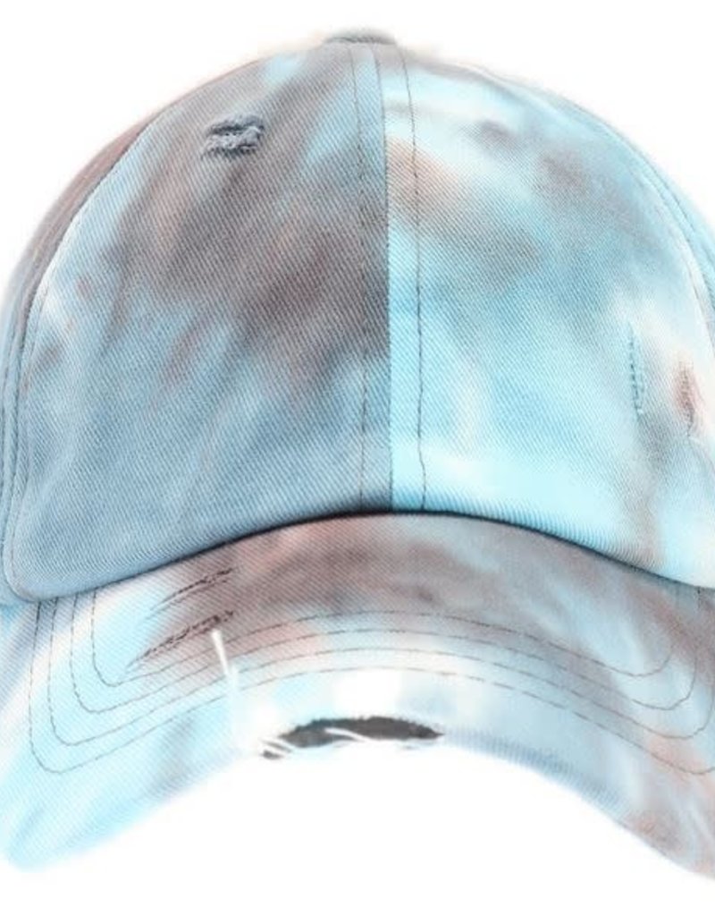 C.C BEANIES TIE DYE CRISS CROSS HI PONY BALL CAP- BROWN
