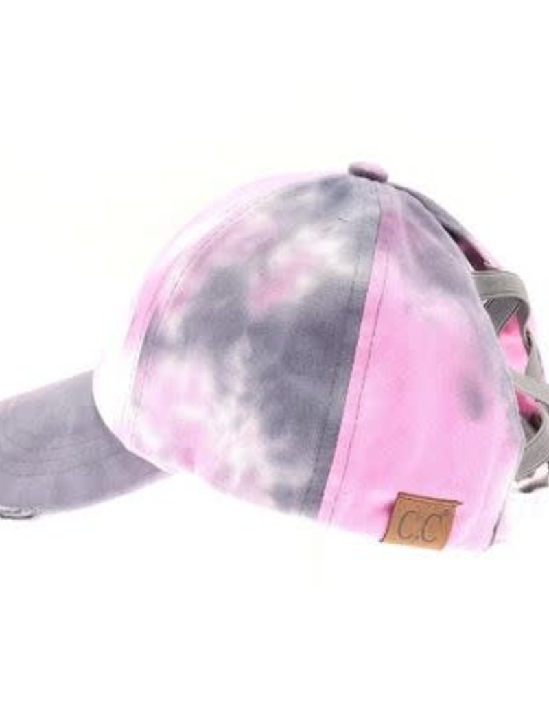 C.C BEANIES TIE DYE CRISS CROSS HI PONY BALL CAP-GRAY