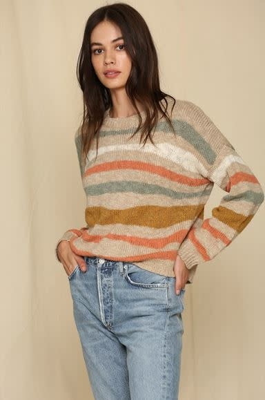 LONG SLEEVE BOAT NECK STRIPED SWEATER LONG SLEEVE BOAT NECK STRIPED SWEATER