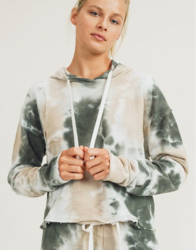 MONO B EVERGREEN TIE-DYE CROPPED HOODIE