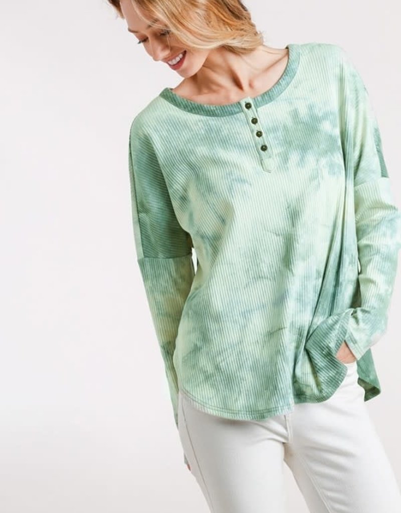 TIE DYE ROUND NECK HENLEY TOP