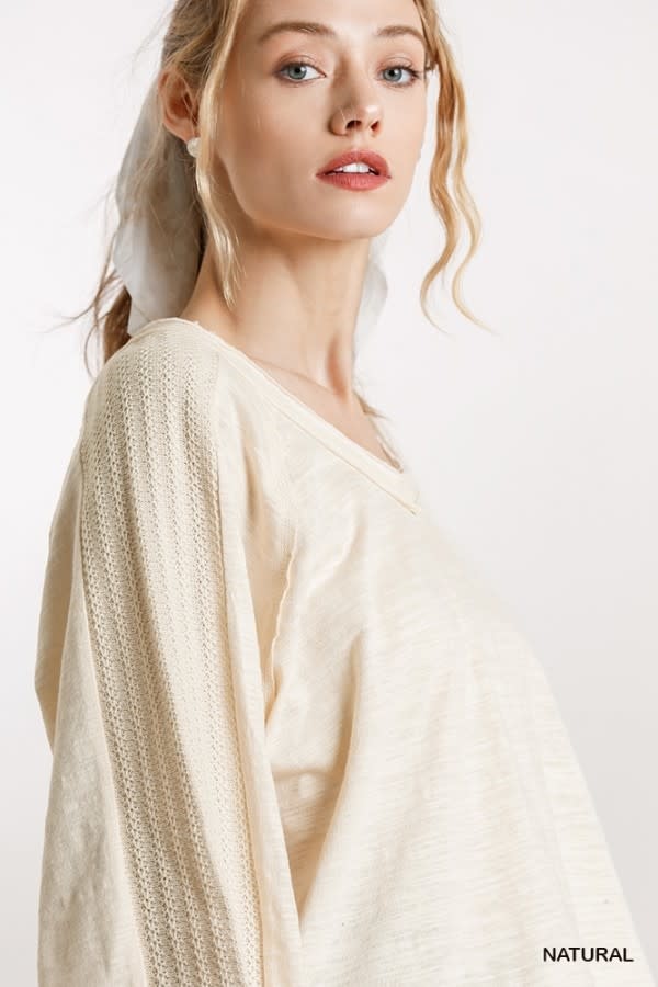 WIDE NECK TOP W/RAW EDGE DETAIL & PUFFED SLEEVES WIDE NECK TOP W/RAW EDGE DETAIL & PUFFED SLEEVES