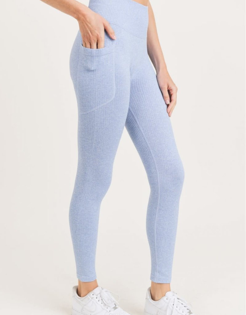 MONO B SEAMLESS RIBBED LEGGINGS - BLUE