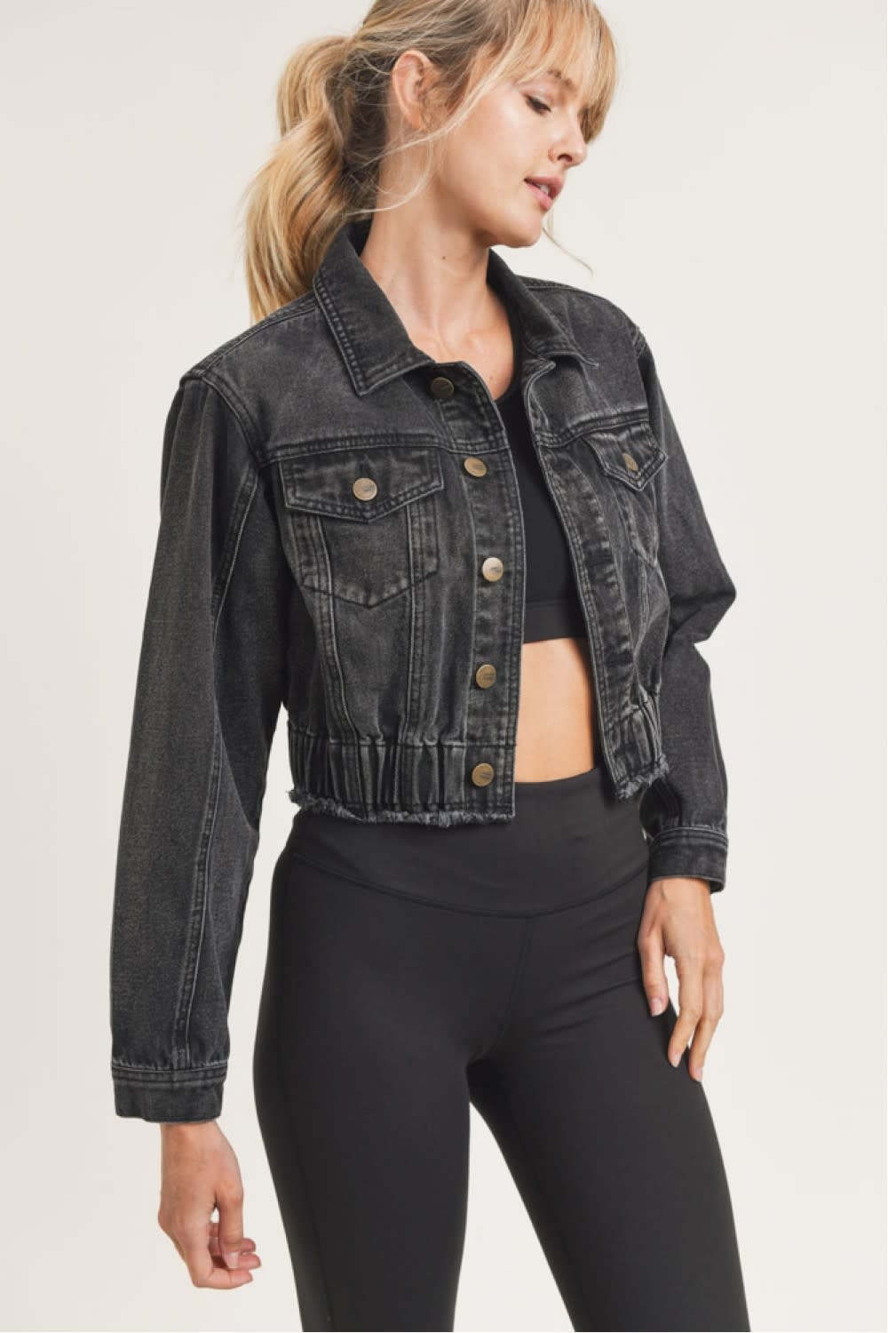 MONO B CROPPED DENIM JACKET WITH TAPERED SLEEVES MONO B CROPPED DENIM JACKET WITH TAPERED SLEEVES