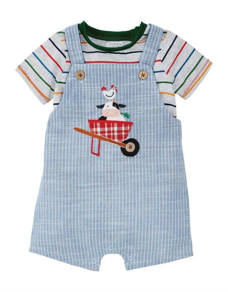 MUD PIE COW TICKING OVERALL SET