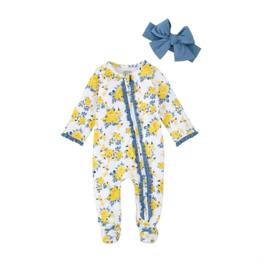 MUD PIE BLUE FLORAL SLEEPER & HEADBAND SET 3-6 MONTHS MUD PIE BLUE FLORAL SLEEPER & HEADBAND SET 3-6 MONTHS
