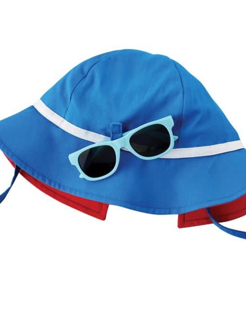 MUD PIE COLOR-BLOCK HAT & SUNGLASSES SET