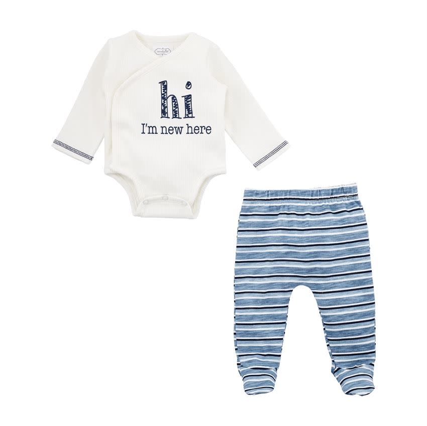 MUD PIE BLUE NEW HERE 2-PC SET MUD PIE BLUE NEW HERE 2-PC SET