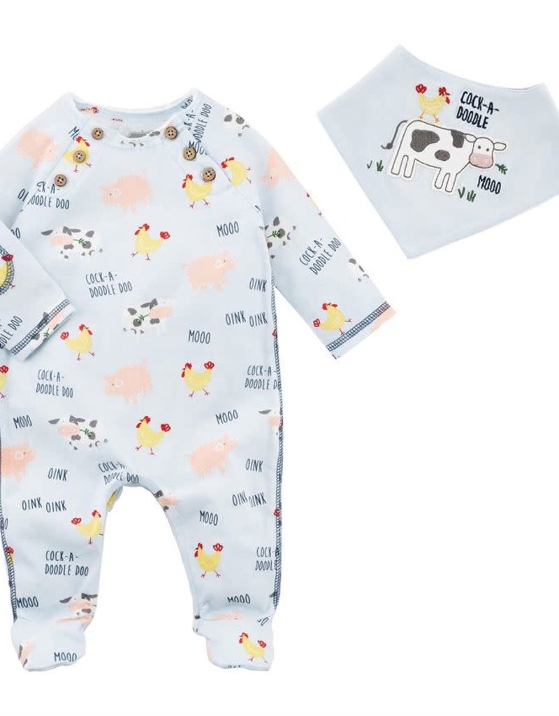 MUD PIE BOY COW SLEEPER & BIB SET 3-6 MONTHS