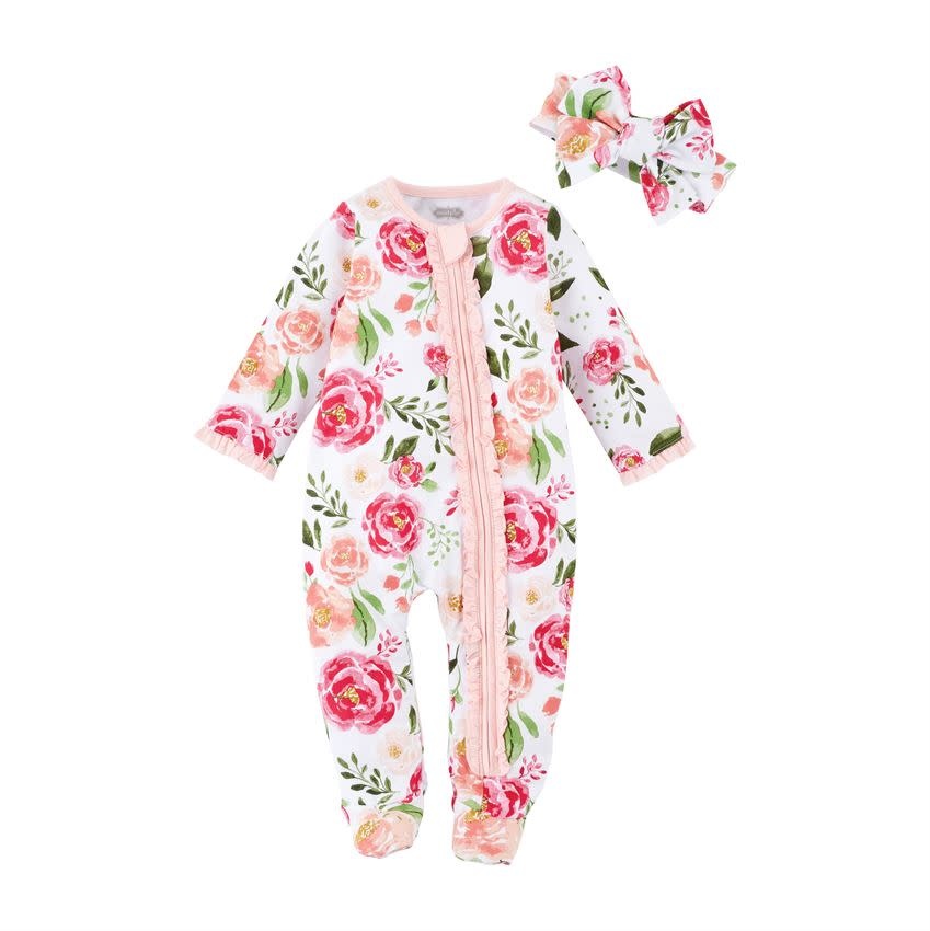 MUD PIE PEONY SLEEPER & HEADBAND SET 3-6 MONTHS MUD PIE PEONY SLEEPER & HEADBAND SET 3-6 MONTHS
