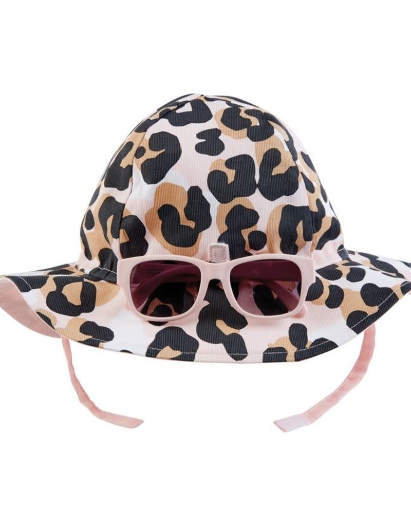 MUD PIE LEOPARD SUN HAT & SUNGLASSES SET