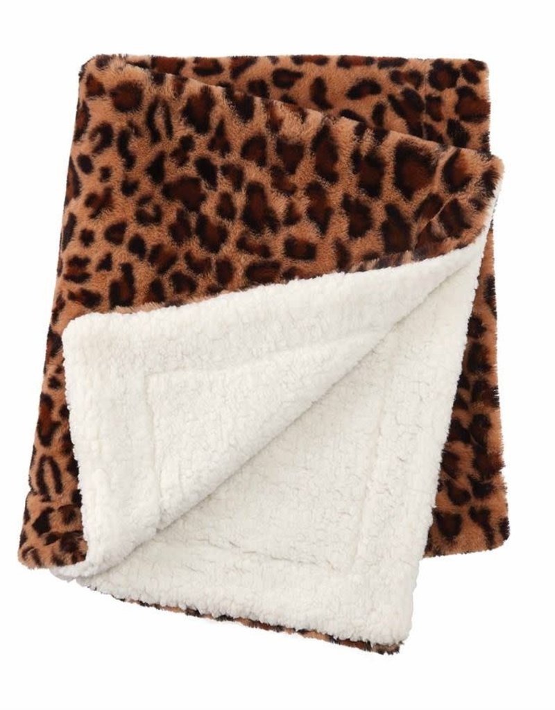 MUD PIE LEOPARD FAUX FUR BLANKET