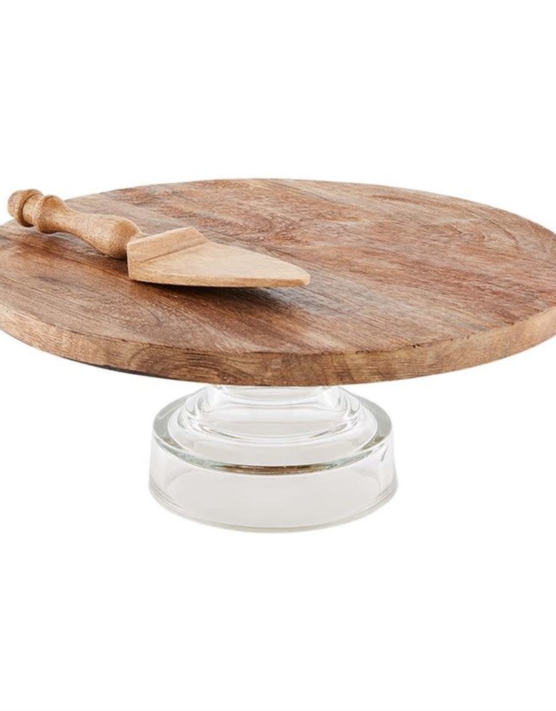 MUD PIE WOOD & GLASS CAKE STAND SET