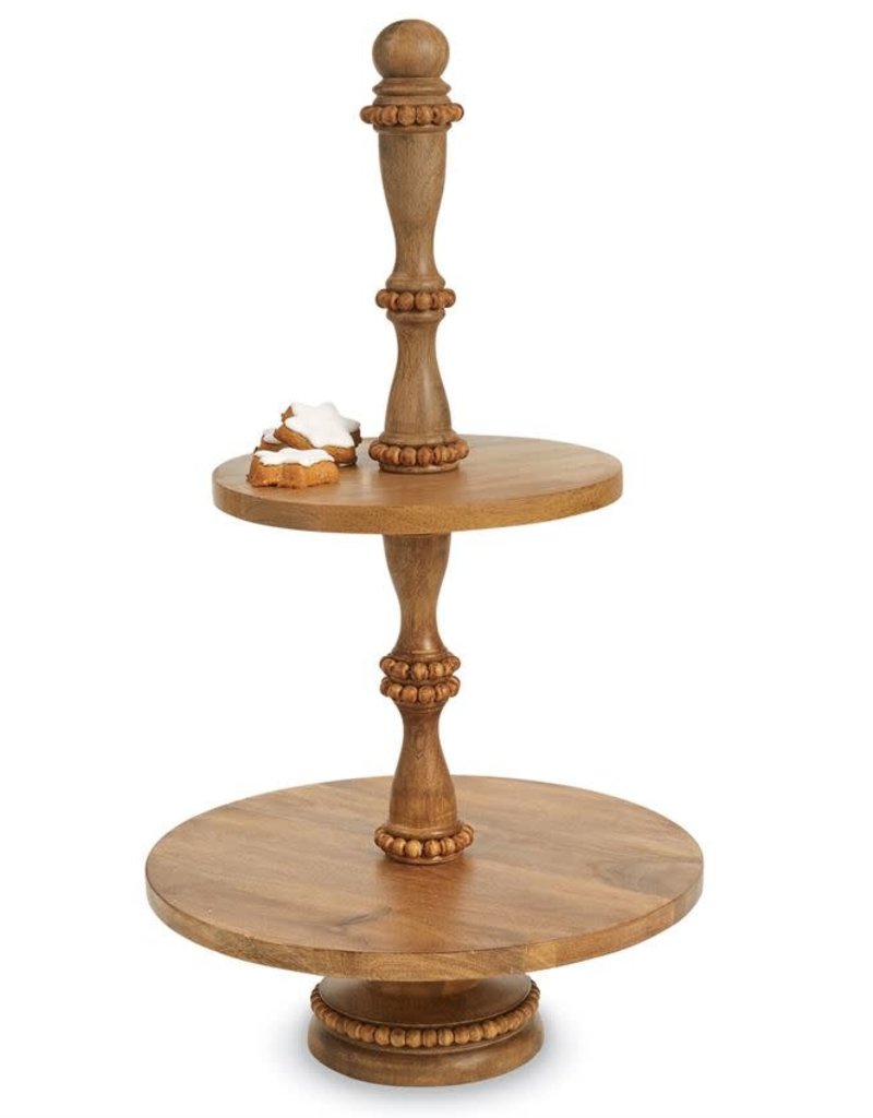 MUD PIE BEADED WOOD TIERED SERVER