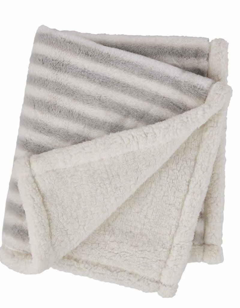MUD PIE GRAY STRIPED FAUX FUR BLANKET