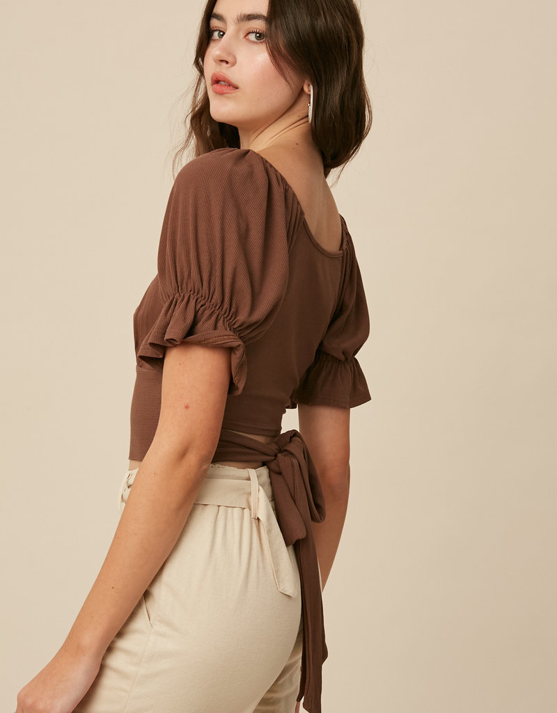 BRYN TIE-BACK TOP- MOCHA