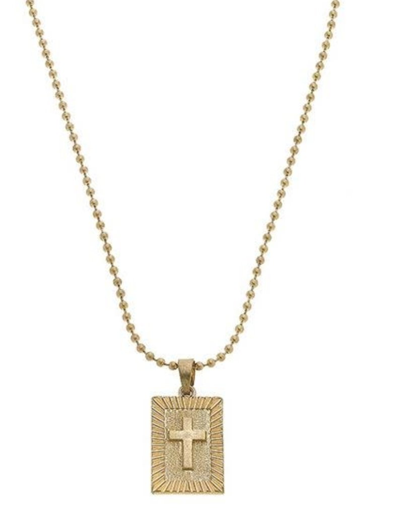 CANVAS Faith Cross Ball Chain Necklace in Worn Gold