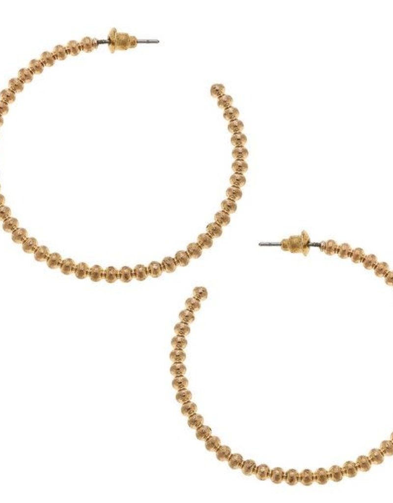 CANVAS CASTED BALL BEAD HOOP EARRINGS IN WORN GOLD