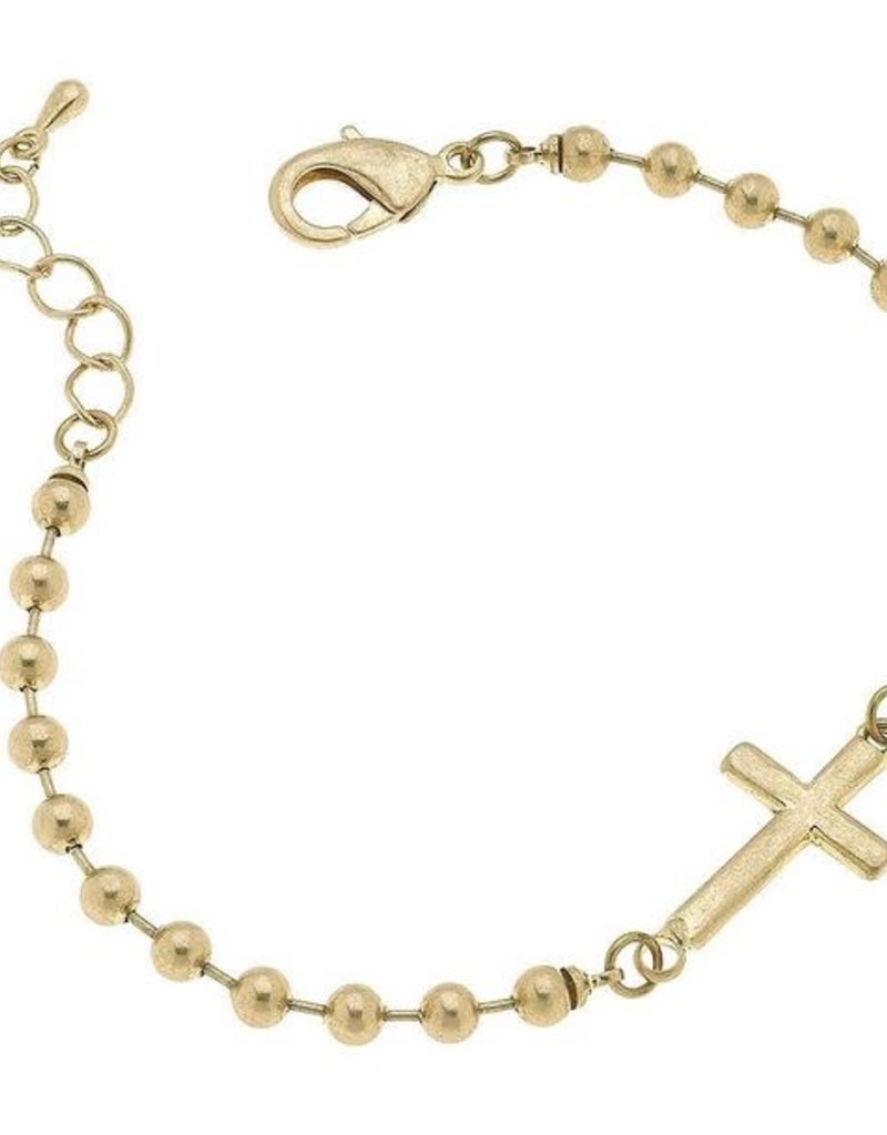 CANVAS GRACE CROSS BALL CHAIN BRACELET IN WORN GOLD