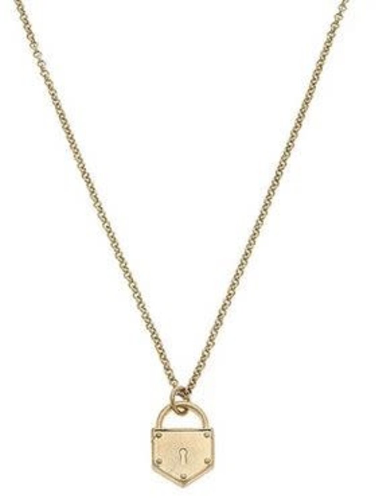 CANVAS PIPER DELICATE CHAIN PADLOCK NECKLACE IN WORN GOLD