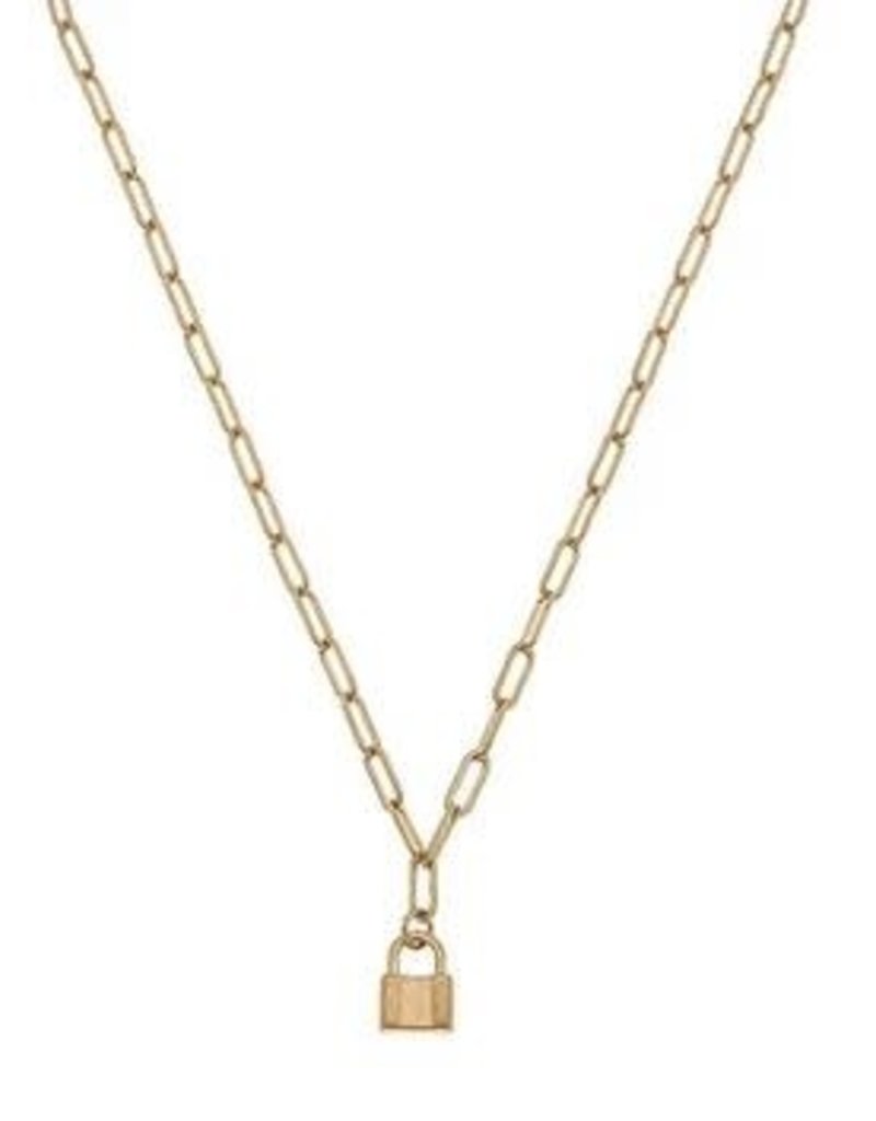 CANVAS GENESIS MINI PADLOCK CHARM NECKLACE IN WORN GOLD