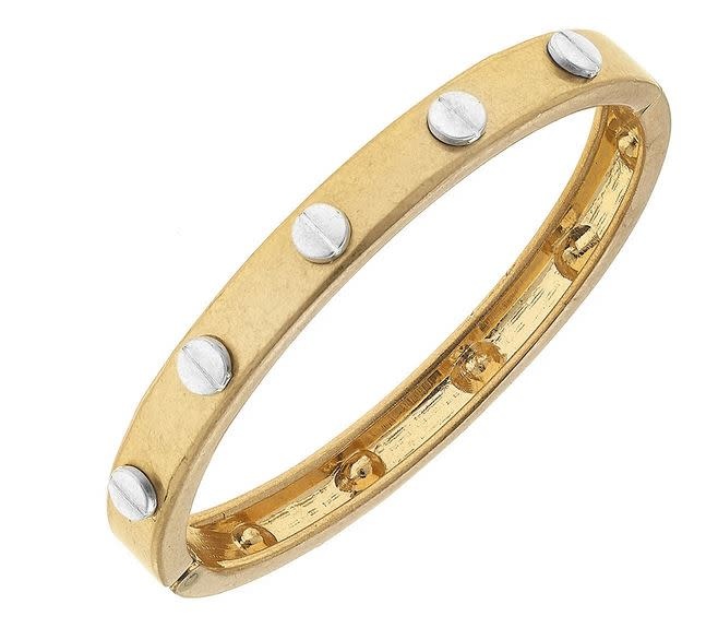 CANVAS ELLA HARDWARE HINGE BANGLE IN WORN GOLD CANVAS ELLA HARDWARE HINGE BANGLE IN WORN GOLD