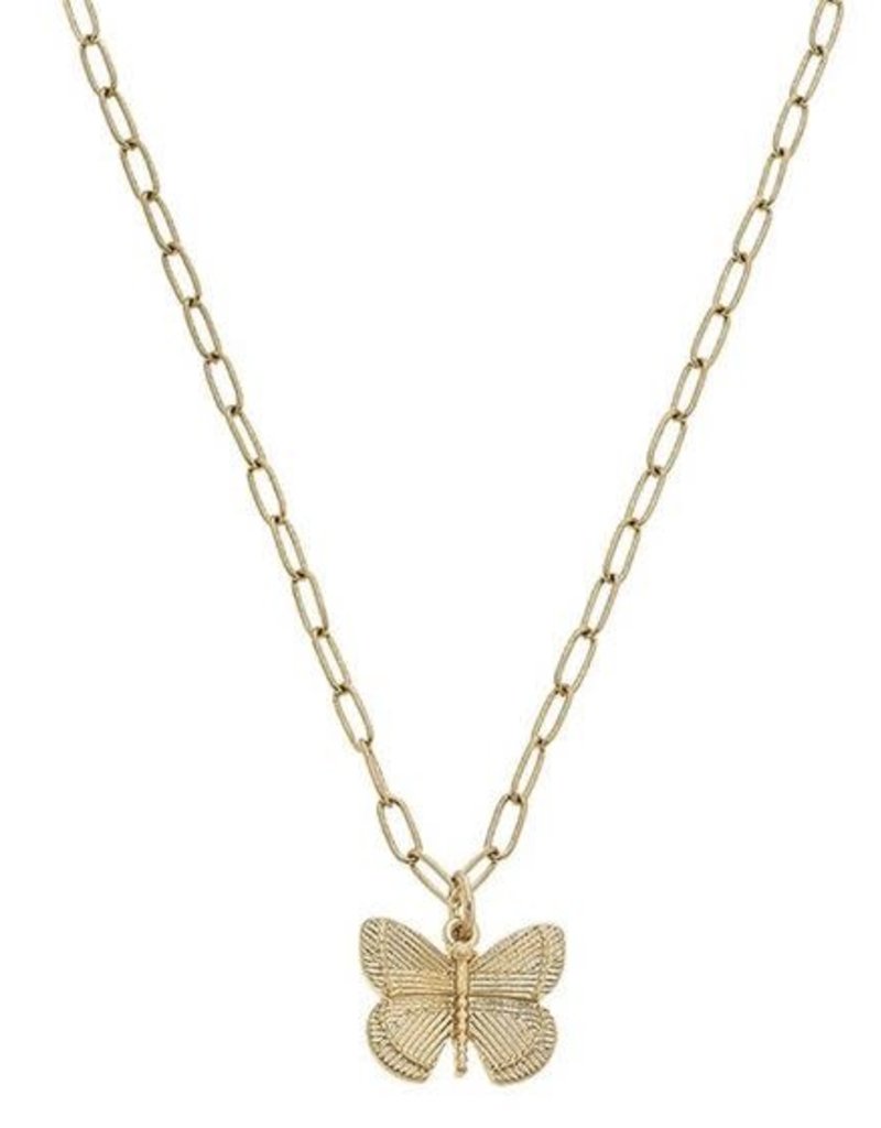 CANVAS CELESTE BUTTERFLY CHARM NECKLACE IN WORN GOLD