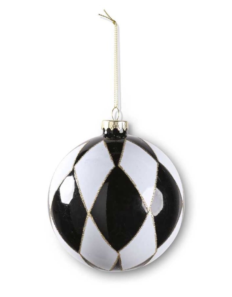 BLACK & WHITE HARLEQUIN ORNAMENT 4.5"