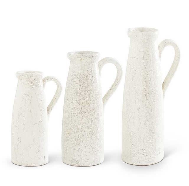 WHITE CERAMIC CRACKLED PITCHERS WHITE CERAMIC CRACKLED PITCHERS