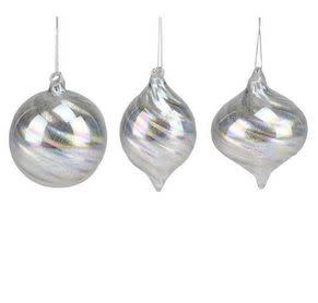 IRRIDESCENT SILVER BALL ORNAMENTS