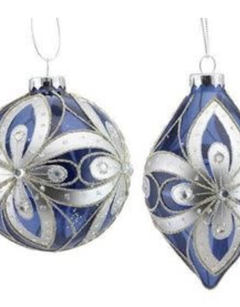 BLUE AND SILVER GLASS ORNAMENTS