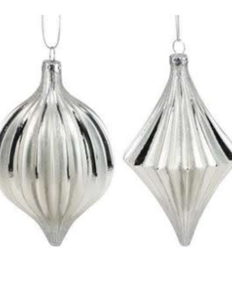MATTE WHITE/SILVER GROOVED ORNAMENTS