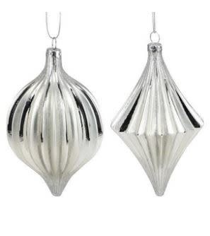 MATTE WHITE/SILVER GROOVED ORNAMENTS