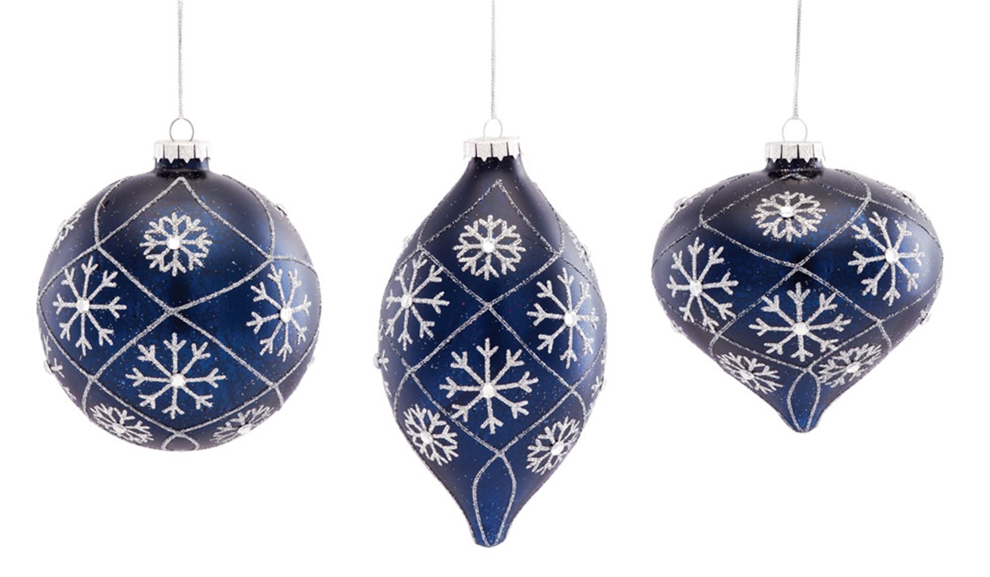 BLUE SNOWFLAKE GLASS ORNAMENTS