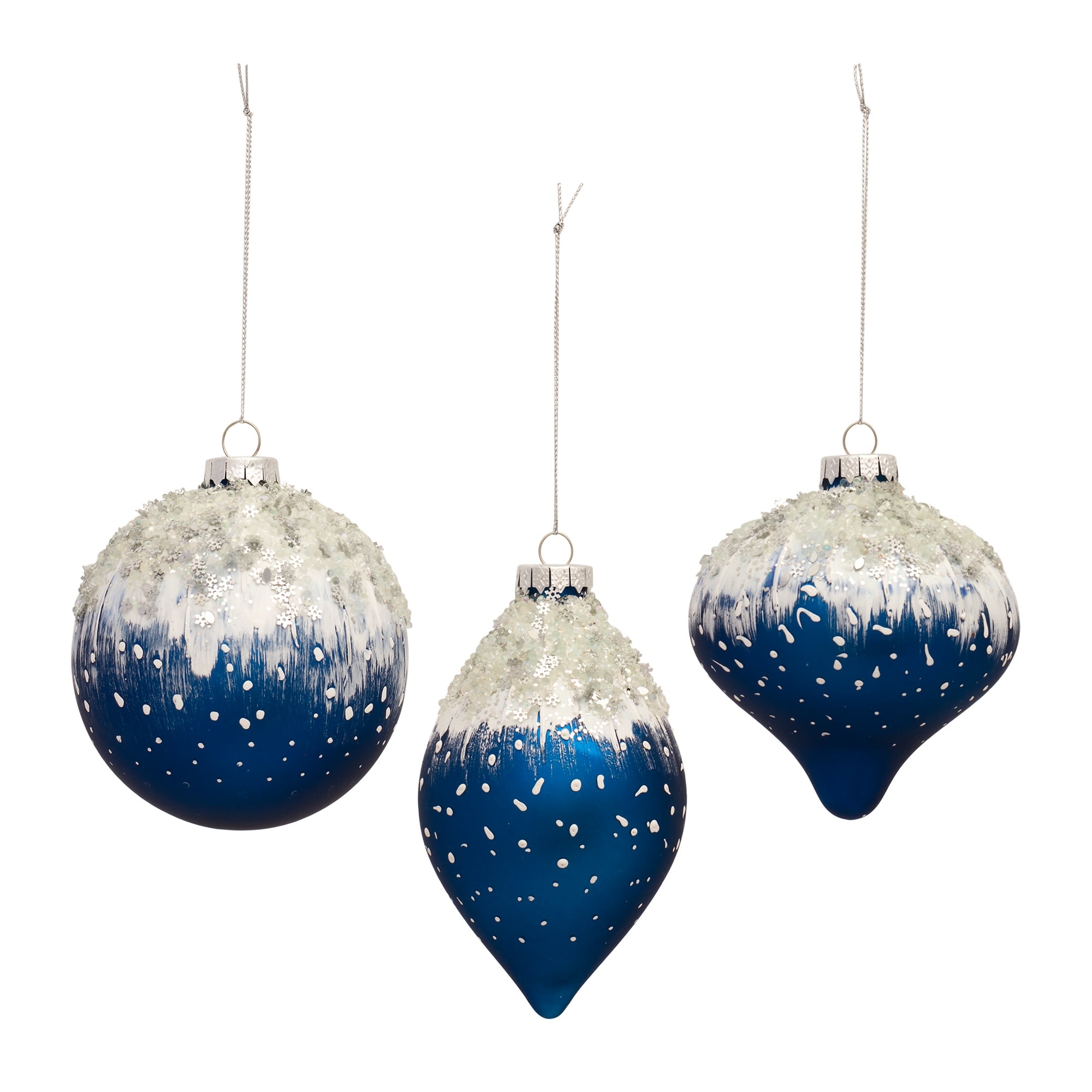 SNOWY BLUE GLASS ORNAMENTS