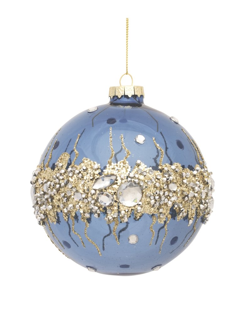 EMBELLISHED BLUE GLASS ORNAMENTS