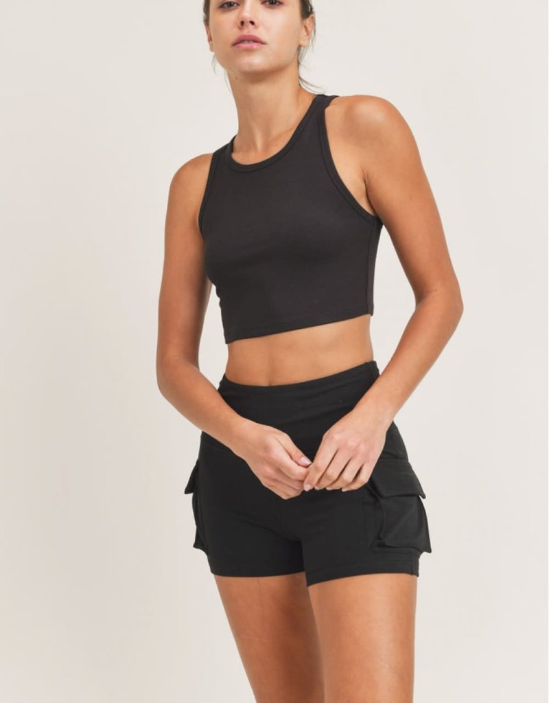 MONO B ESSENTIAL MICRO RIBBED CROPPED RACER TANK
