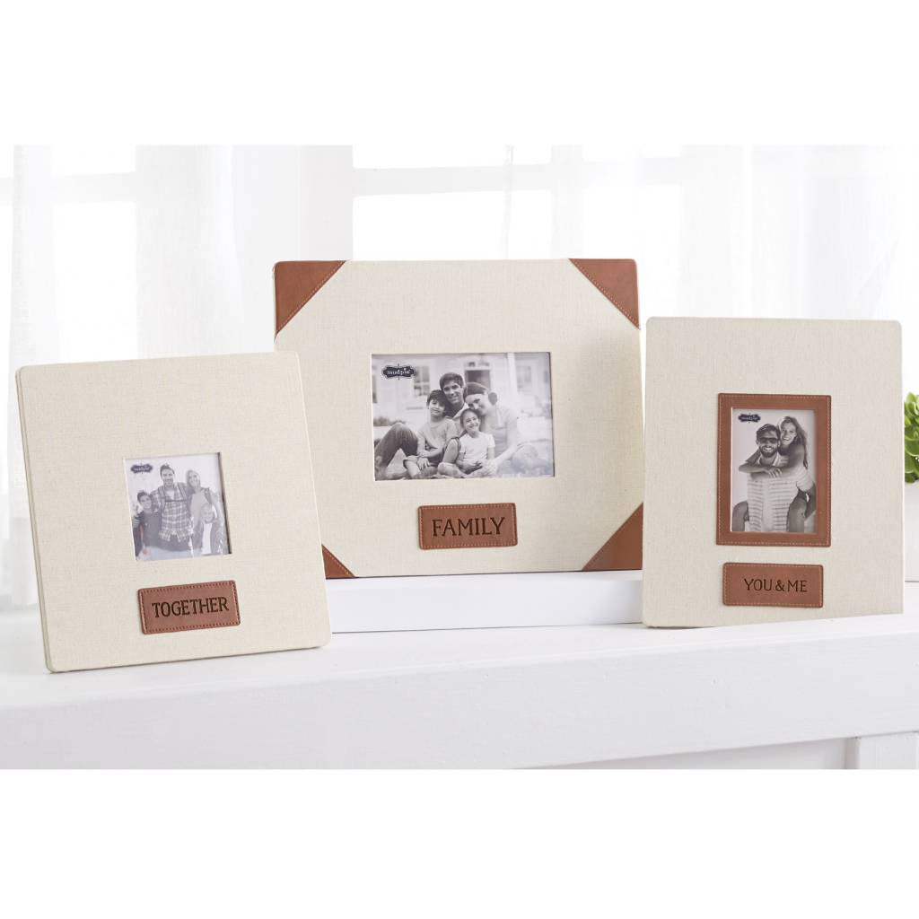 MUD PIE FAMILY LINEN AND LEATHER FRAME MUD PIE FAMILY LINEN AND LEATHER FRAME