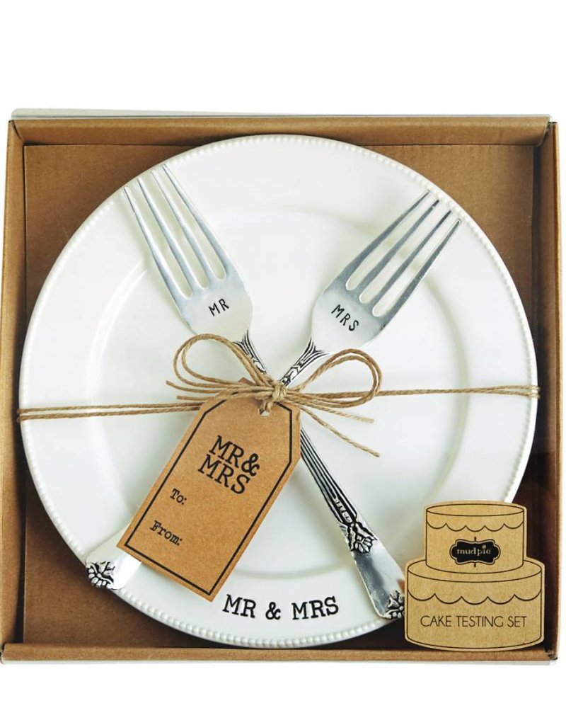 MUD PIE MR & MRS PLATE AND FORK SET