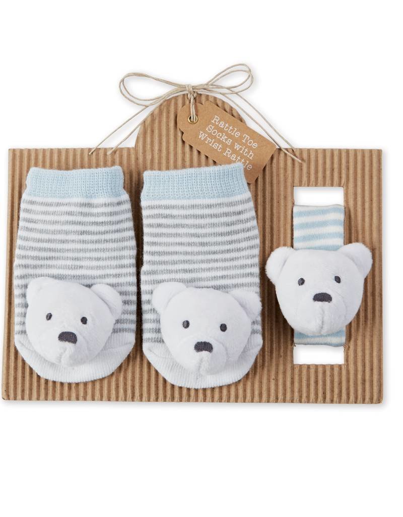 MUD PIE BLUE PLUSH WRIST & SOCK RATTLE SET