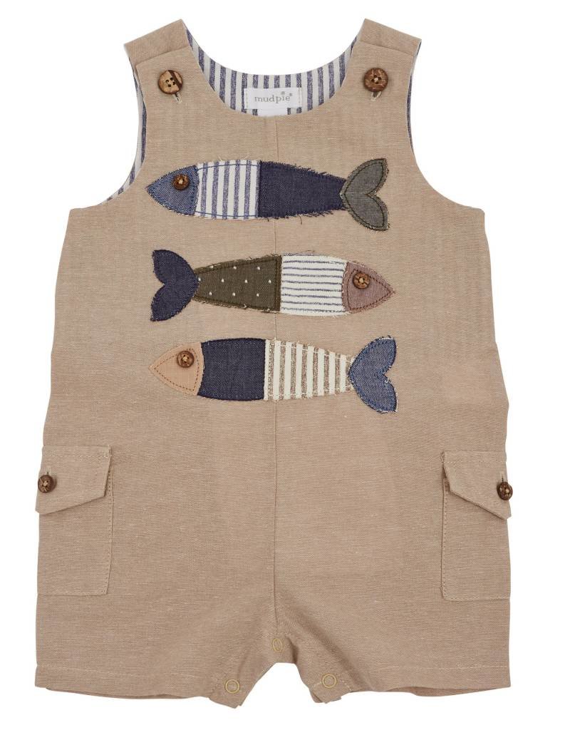 MUD PIE FISH STACKED CHAMBRAY SHORTALL