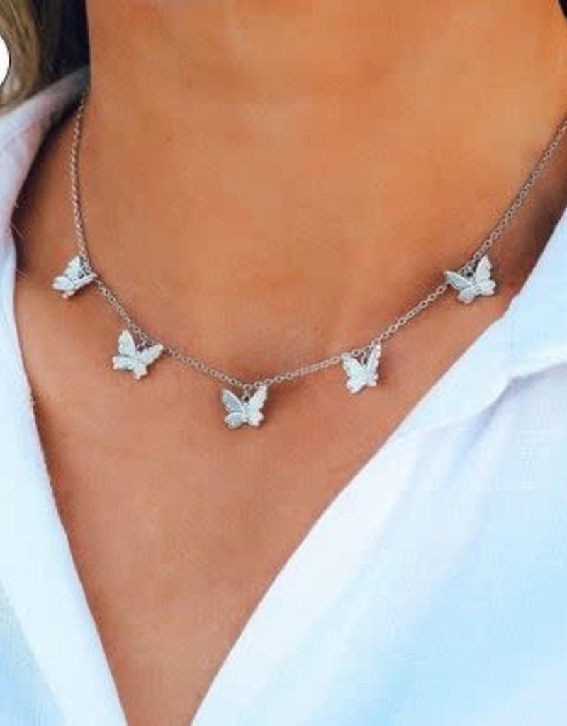 PURAVIDA BUTTERFLY IN FLIGHT CHOKER-SILVER