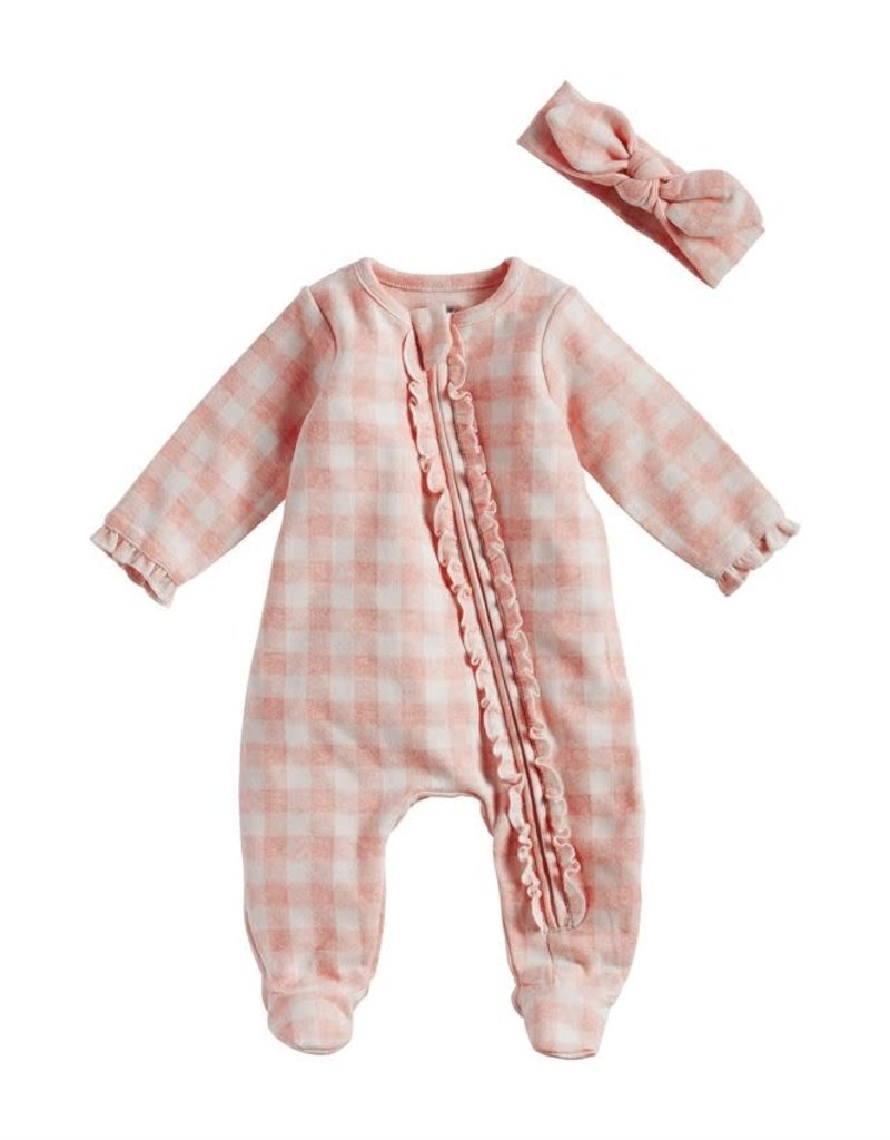 MUD PIE PINK GINGHAM SLEEPER & HEADBAND SET