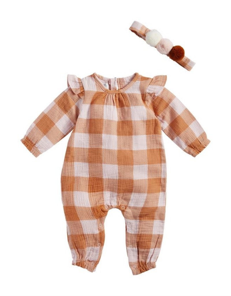 MUD PIE CHECK ONE-PIECE AND HEADBAND SET
