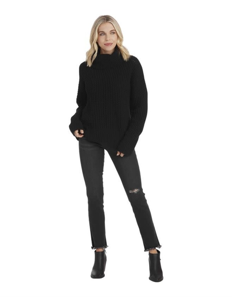 MUD PIE RANDI WAFFLE SWEATER-BLACK