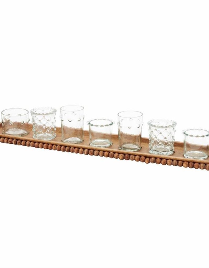 MUD PIE Beaded Wood Votive Tray