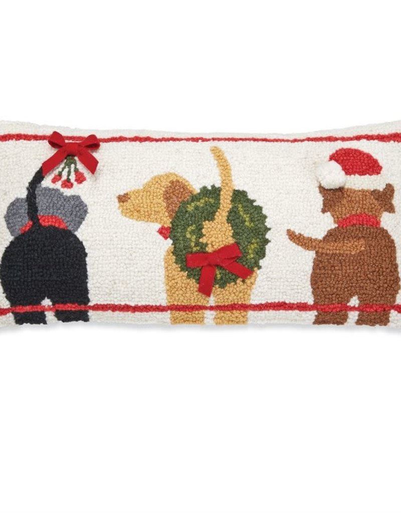 MUD PIE Three Dogs Hooked Wool Pillow