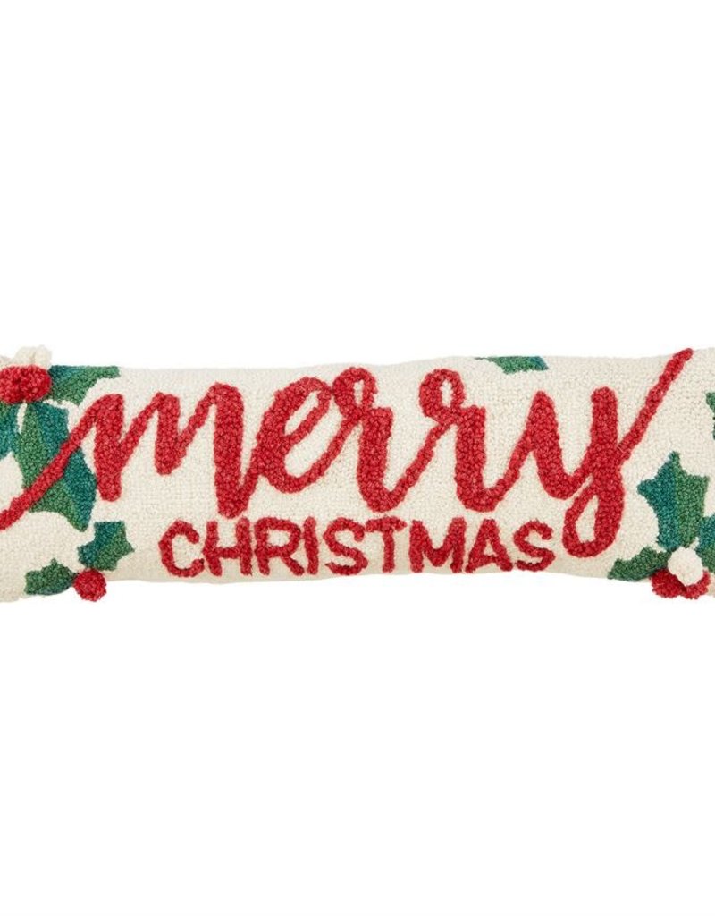 MUD PIE Holly Merry Christmas Hooked Pillow