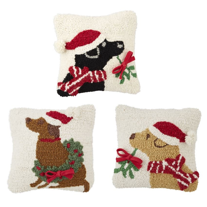 MUD PIE Christmas Dog Hooked Pillows